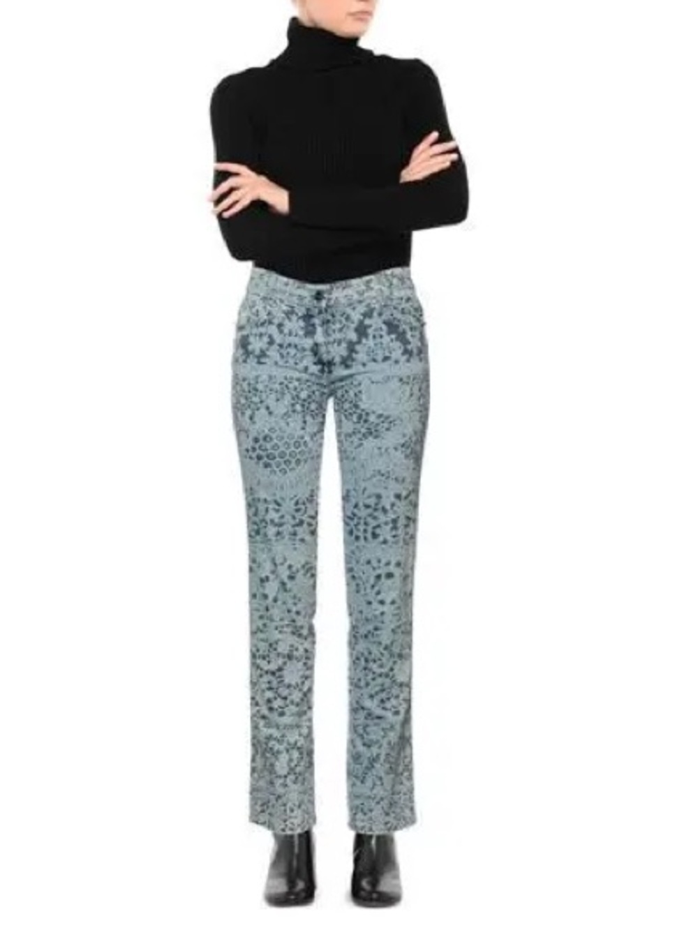NWT Byblos Alispol Lace Pattern Printed Straight Leg Jeans Sz 26